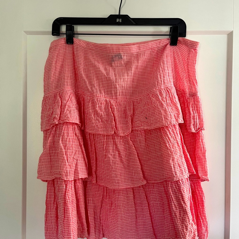 Agnes B cotton red gingham tiered summer skirt, size 42